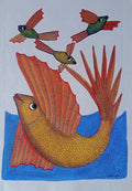 The Golden Fish and Winged Companions - Gond Painting   Paintings