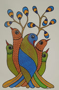 The Harmony of Five Birds Gond Painting   Paintings