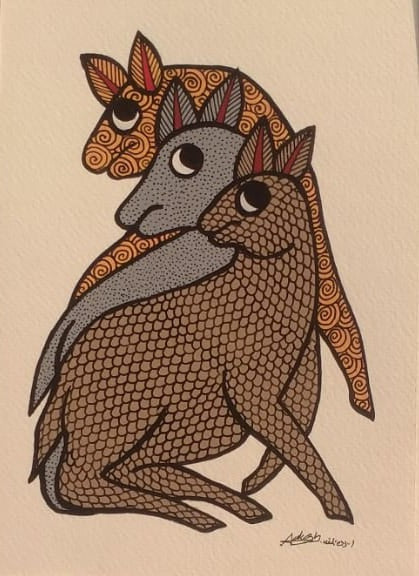 The Kinship Herd – Hand-Painted Gond Deer Trio Art   Paintings