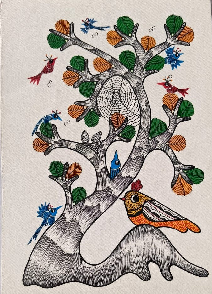 The Life-Giving Tree and Forest Aviary - Gond Painting   Paintings