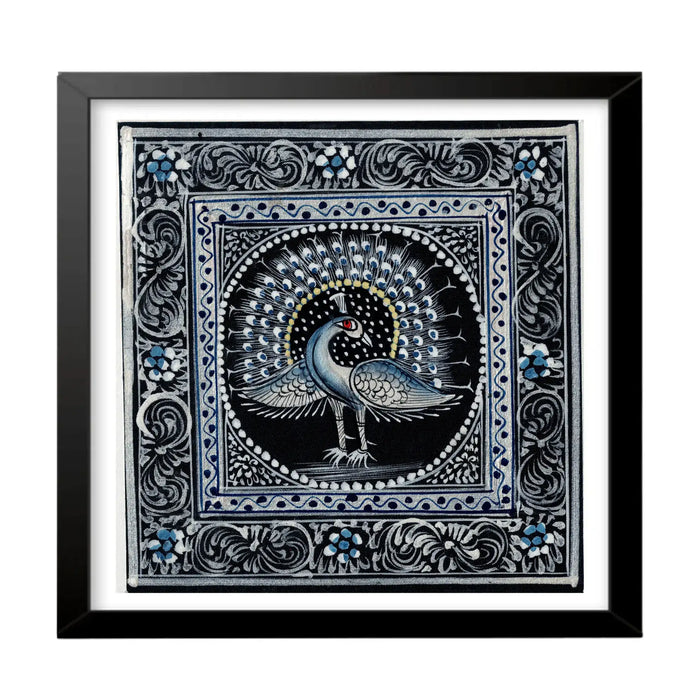 The Moonlit Peacock – Elegance in Shades of Silver and Blue   Paintings