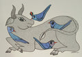 The Resting Bull and Blue Birds - Gond Paintings   Paintings