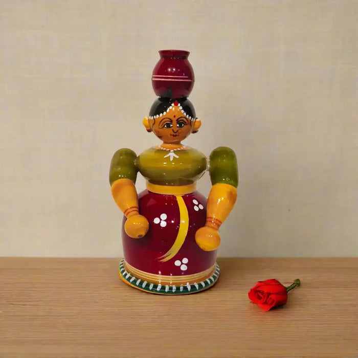 The Water Bearer - Traditional Etikoppaka Wooden Sculpture   Etikoppaka Lacquerware