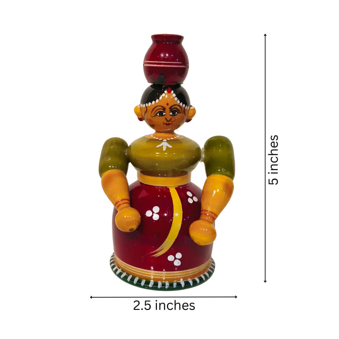 The Water Bearer - Traditional Etikoppaka Wooden Sculpture   Etikoppaka Lacquerware