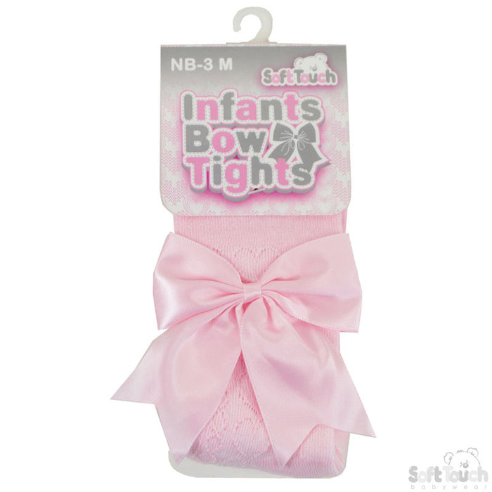 Tights W/Long Bow - Heart - Pink - (NB-24 Months) - T122-bp