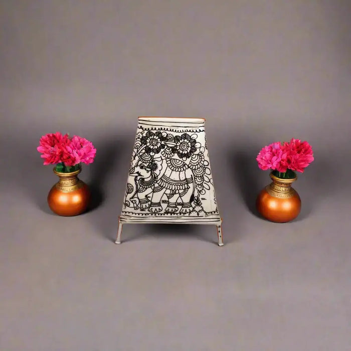 Timeless Tradition – Elephant Kalamkari Leather Hand Painting | Bed Lamp   Leather Paintings