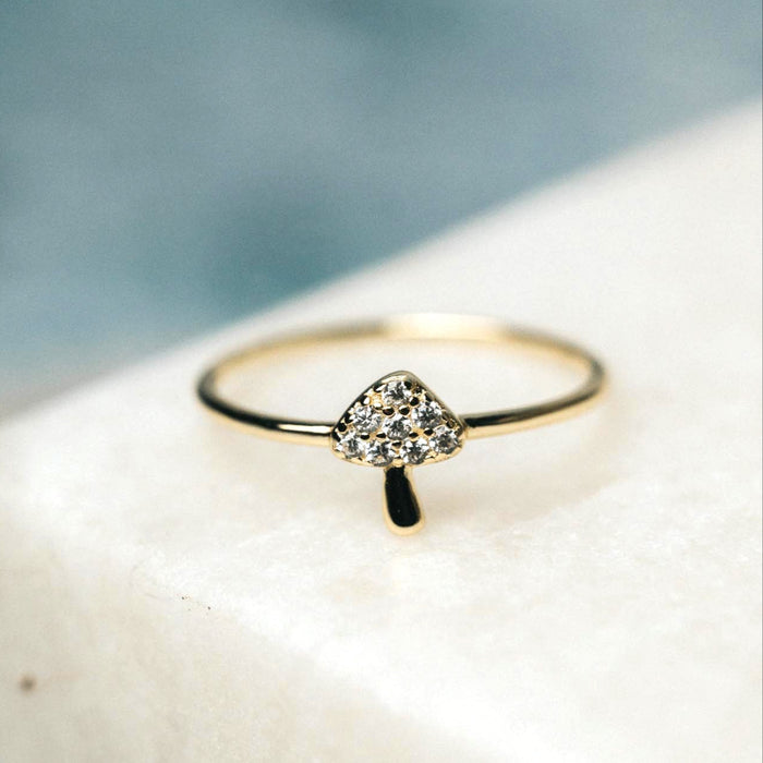 Tiny Sparkle Mushroom Gold Ring
