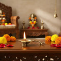 Traditional Brass Aarti Diya with Om Symbol and Handle   Brass Ware