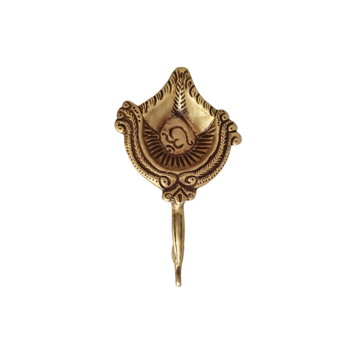 Traditional Brass Aarti Diya with Om Symbol and Handle   Brass Ware