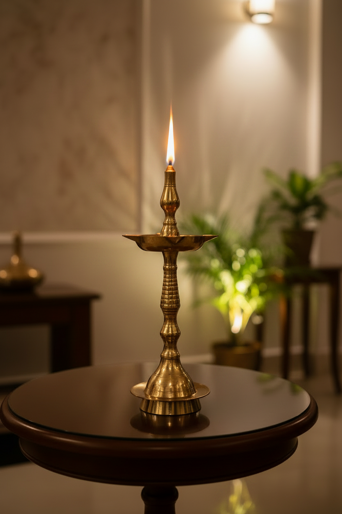 Traditional Brass Kuthu Vilakku - Standing Oil Lamp for Puja   Brass Artwork
