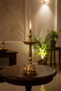Traditional Brass Kuthu Vilakku - Standing Oil Lamp for Puja   Brass Artwork
