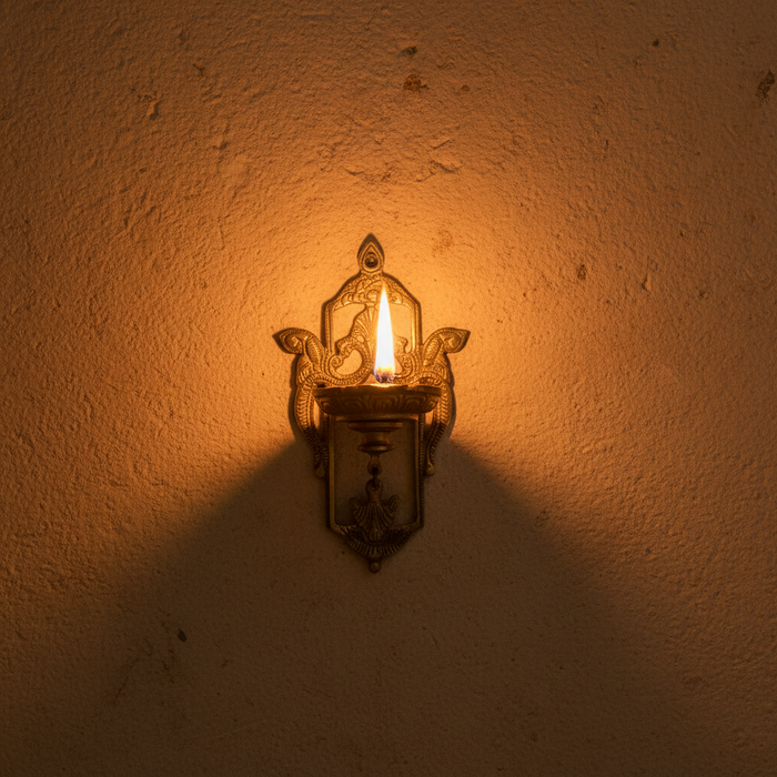 Traditional Brass Peacock Wall Diya – Handcrafted Hanging Oil Lamp   Brass Artwork