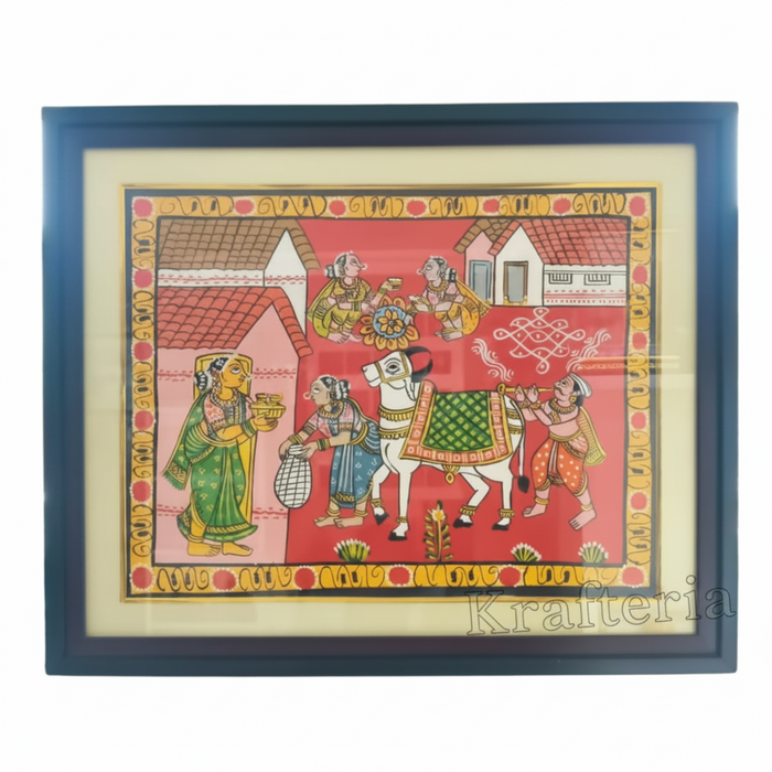 Traditional Village Procession Cheriyal Painting folk art.