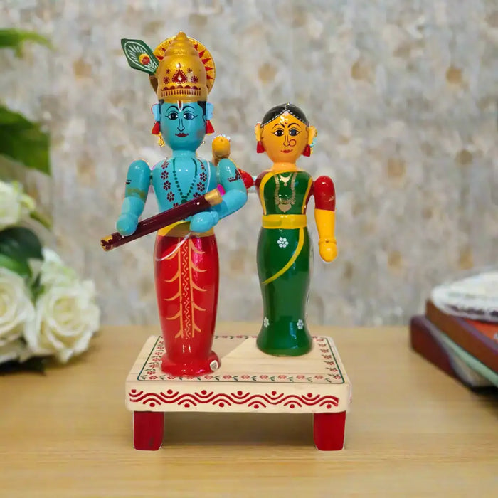 Traditional Etikoppaka Lacquerware - Lord Krishna and Radha Idol   Etikoppaka Lacquerware