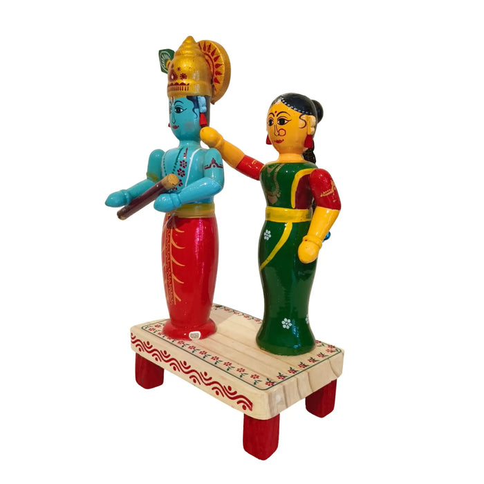 Traditional Etikoppaka Lacquerware - Lord Krishna and Radha Idol   Etikoppaka Lacquerware
