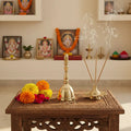 Traditional brass puja ghanta, a golden bell for worship.