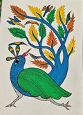 Traditional Gond Art – Dancing Peacock in Sacred Azure Tree   Paintings