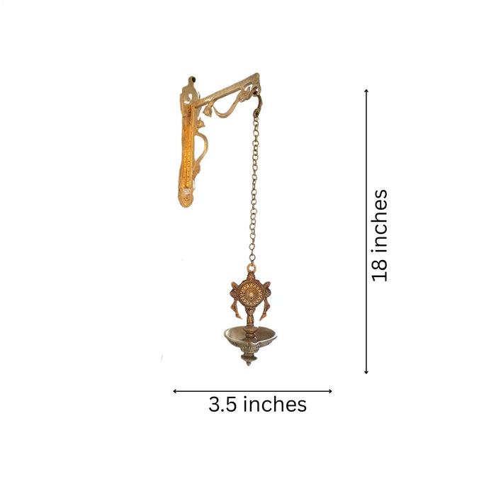 Traditional Handcrafted Hanging Brass Diya/Deepam with Chain and Decorative Chakra   Brass Ware