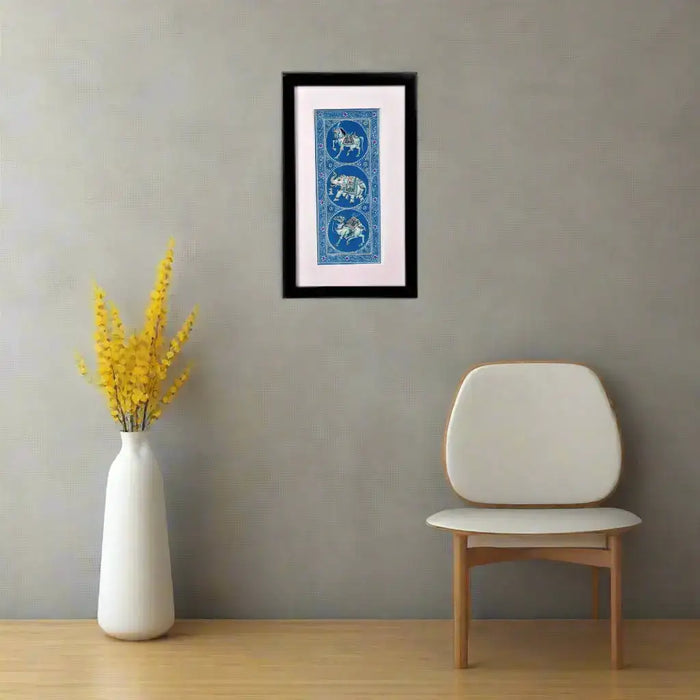 Traditional Indian Blue Pottery-style Miniature Painting   Paintings