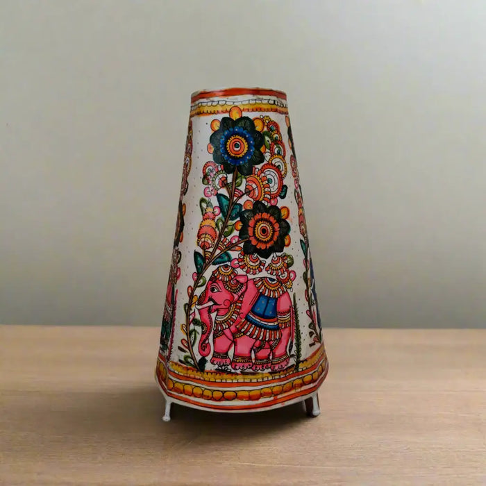 Traditional Indian Leather Puppetry Lamp - Floral Elephant | Bed Lamp   Leather Paintings
