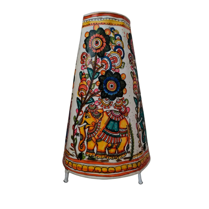 Traditional Indian Leather Puppetry Lamp - Floral Elephant | Bed Lamp   Leather Paintings