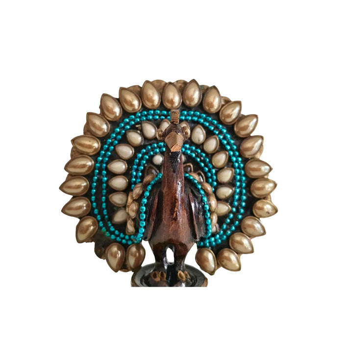 Traditional Indian Style Adorned Peacock Showpiece Idol   Wooden Decorative