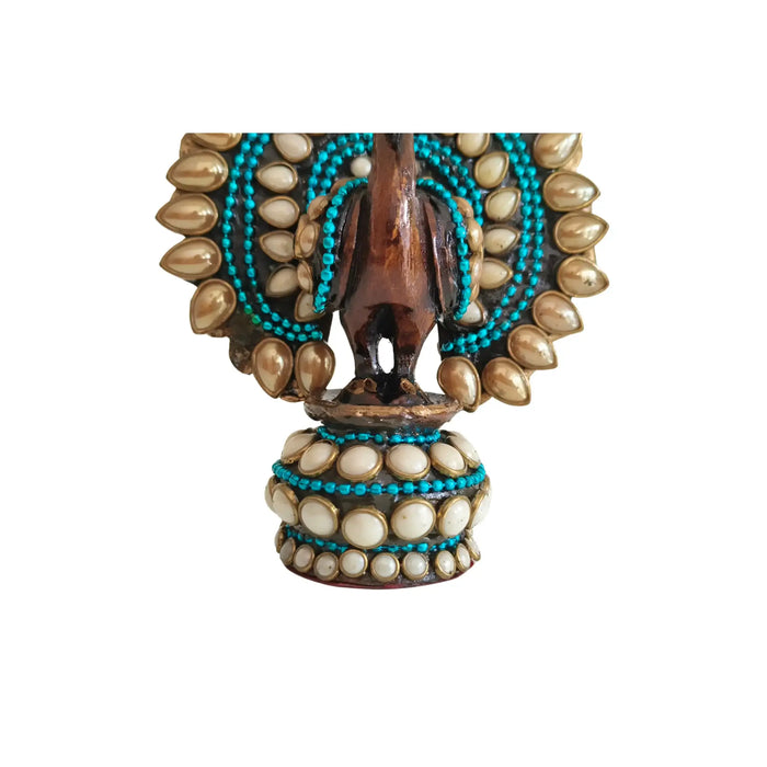 Traditional Indian Style Adorned Peacock Showpiece Idol   Wooden Decorative