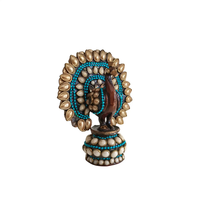 Traditional Indian Style Adorned Peacock Showpiece Idol   Wooden Decorative