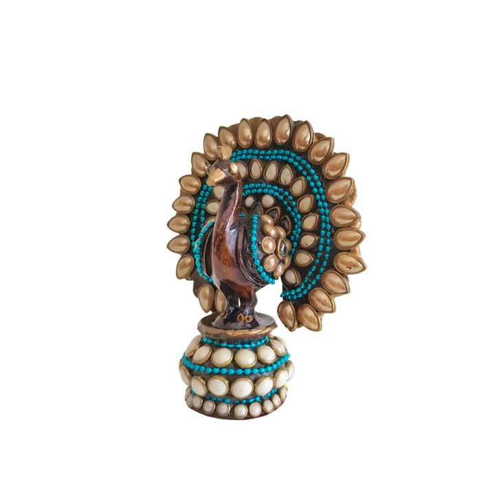 Traditional Indian Style Adorned Peacock Showpiece Idol   Wooden Decorative