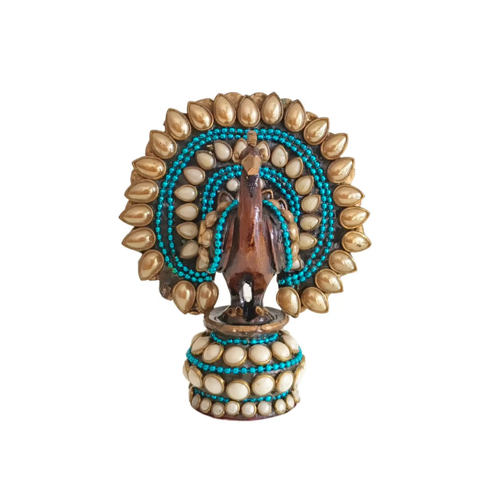 Traditional Indian Style Adorned Peacock Showpiece Idol   Wooden Decorative