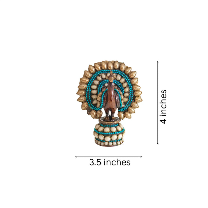 Traditional Indian Style Adorned Peacock Showpiece Idol   Wooden Decorative