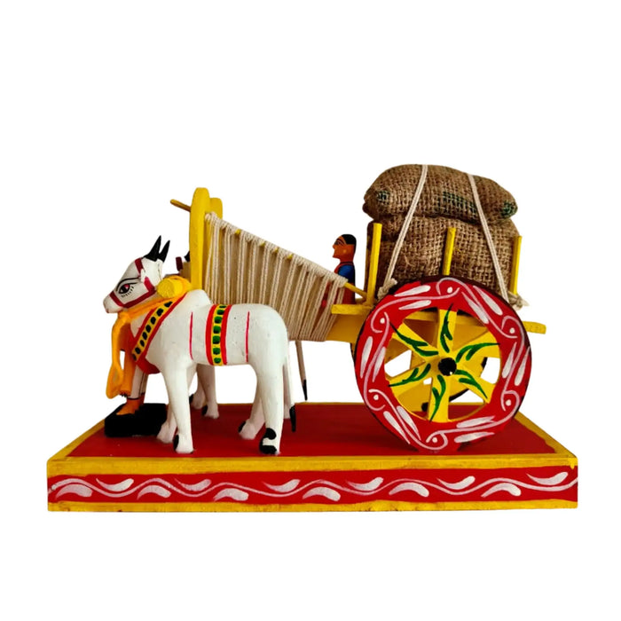 Traditional Kondapalli Bullock Cart wooden craft depicting village life.