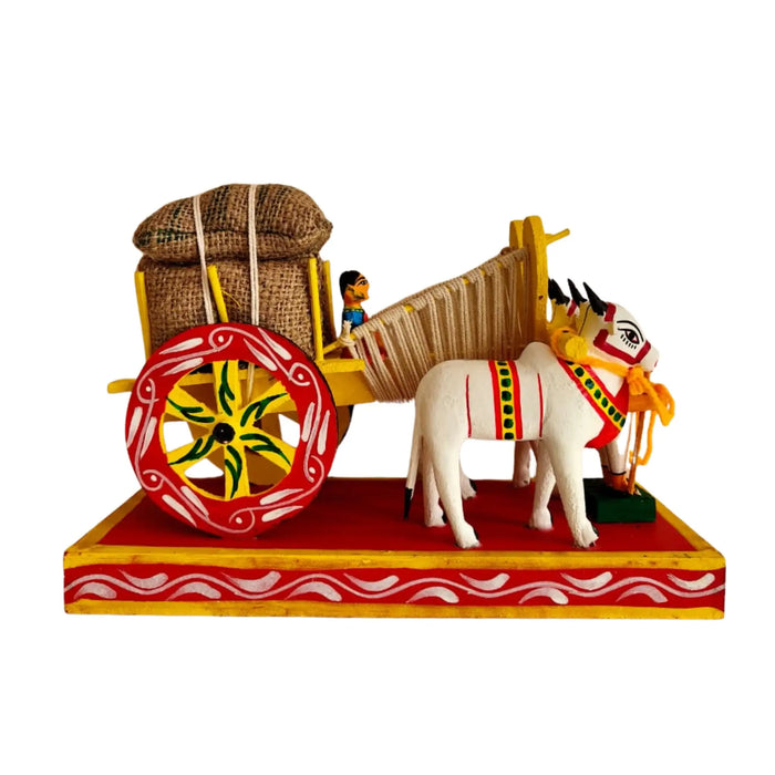 Traditional Kondapalli Bullock Cart wooden craft depicting village life.