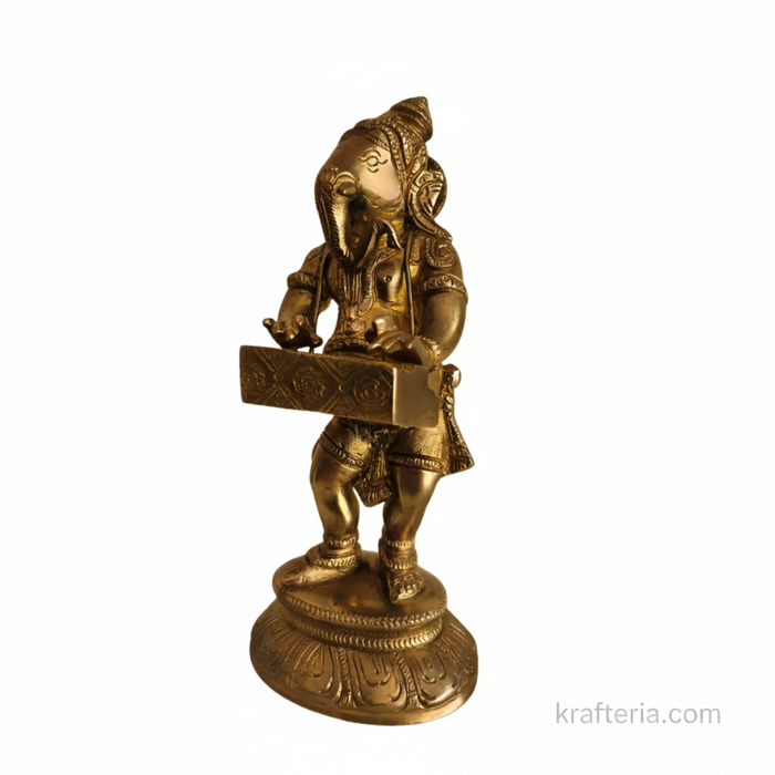 Brass lord ganesha harmonium idol altar decoration.