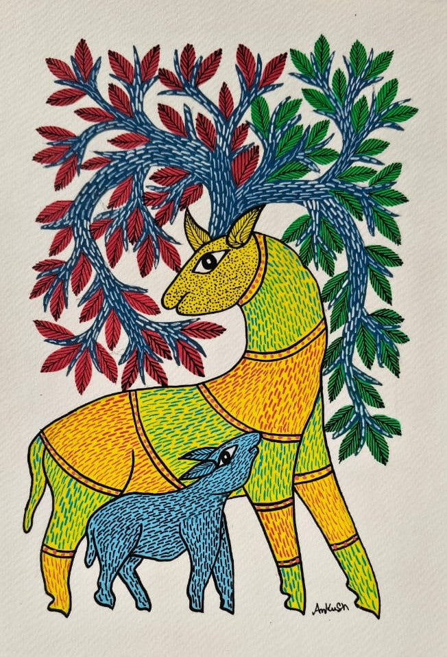 Tribal Deer Wall Art – Gond Style Painting   Paintings