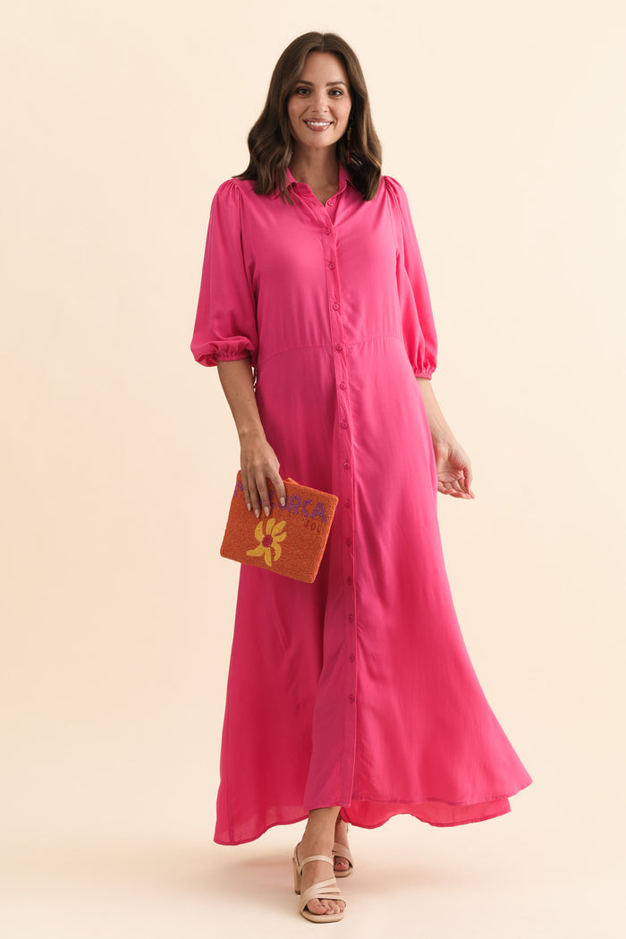 Trinity Fuchsia Tie Dress,Brunette model,alt text|model:MJ