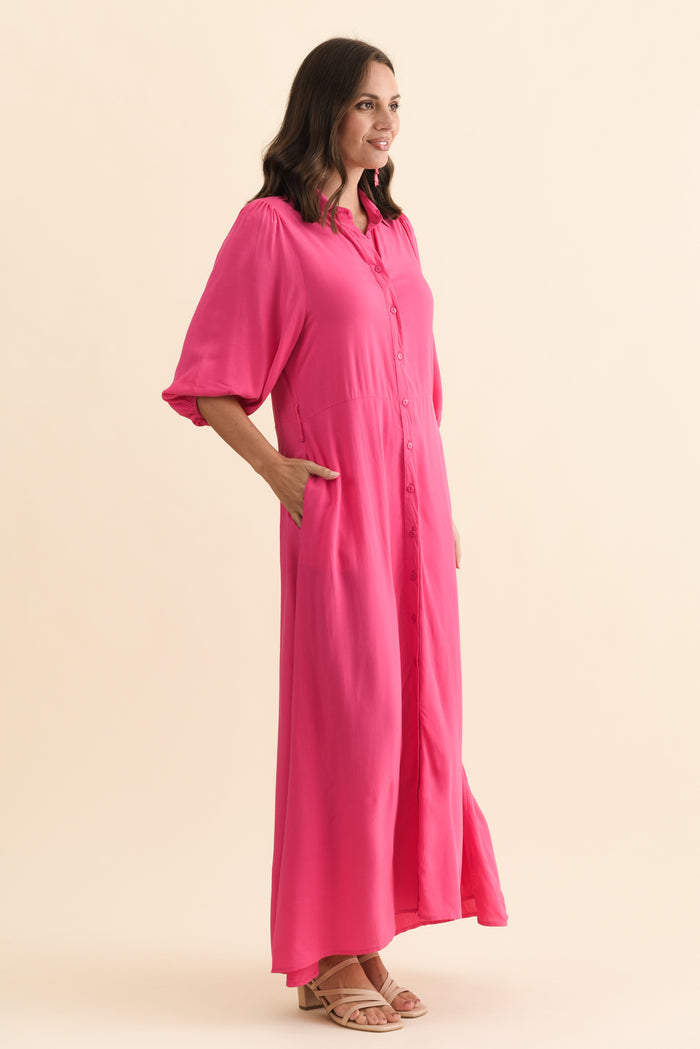 Trinity Fuchsia Tie Dress,Brunette model,alt text|model:MJ