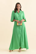 Trinity Green Tie Dress,Brunette model,alt text|model:MJ