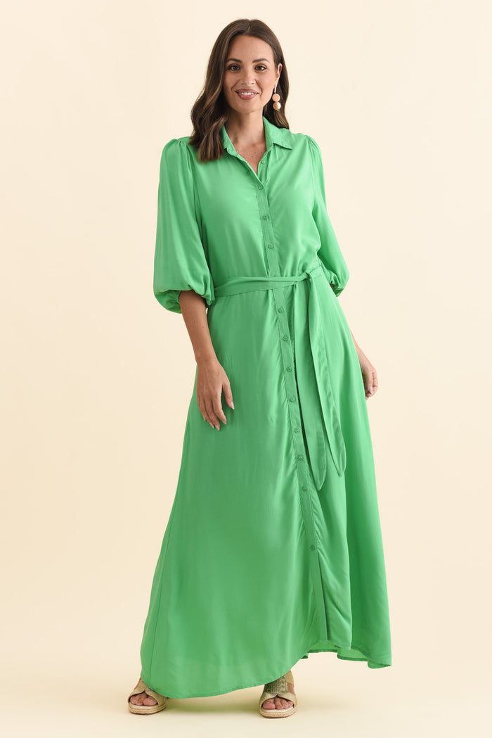 Trinity Green Tie Dress,Brunette model,alt text|model:MJ