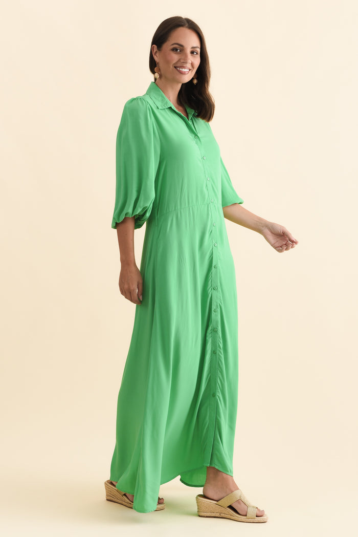 Trinity Green Tie Dress,Brunette model,alt text|model:MJ