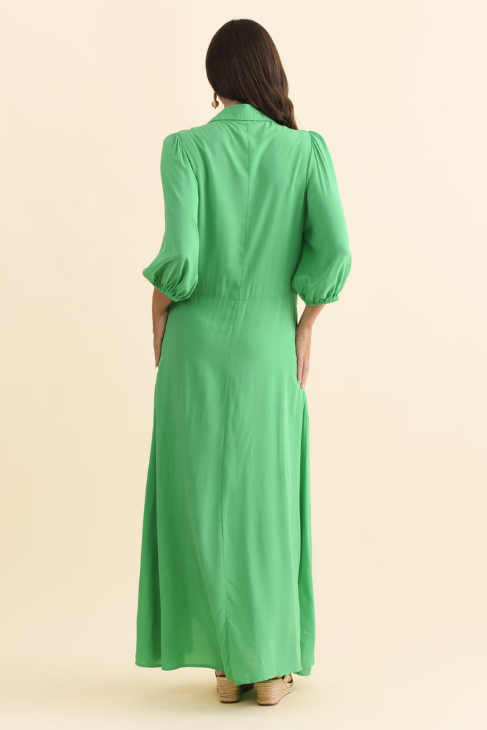 Trinity Green Tie Dress,Brunette model,alt text|model:MJ