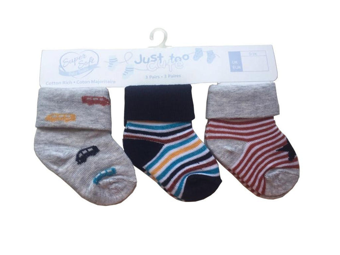 Triple Pack Boys Cotton Rich Socks - Cars (0-12m) 24JTC8949