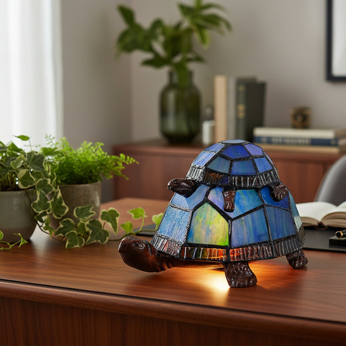 Turtle & Baby Lamp  - Mosaic Stained Glass - Leadlight