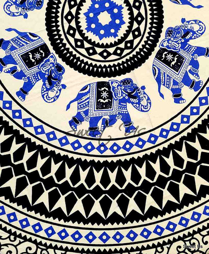 Tusker Trail Elephant Print Cotton Tablecloth Round — Ink Mirage - Sweet Us