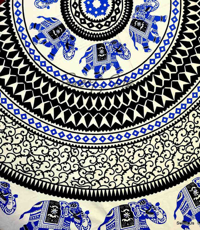 Tusker Trail Elephant Print Cotton Tablecloth Round — Ink Mirage - Sweet Us