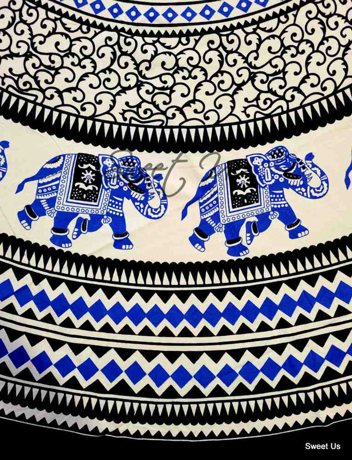 Tusker Trail Elephant Print Cotton Tablecloth Round — Ink Mirage - Sweet Us