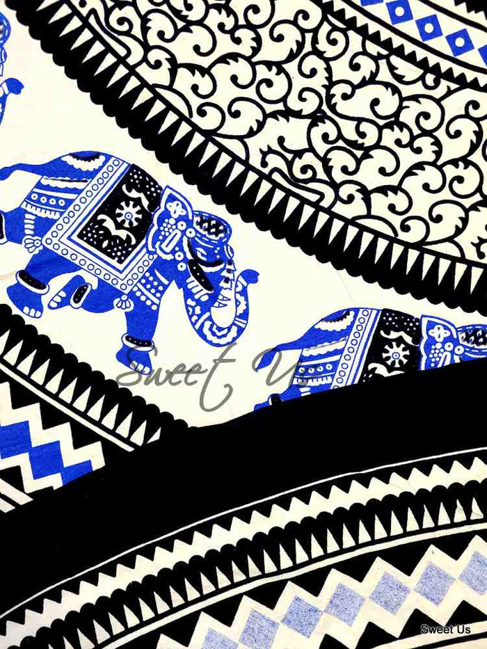 Tusker Trail Elephant Print Cotton Tablecloth Round — Ink Mirage - Sweet Us