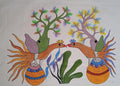 Twin Birds of Harmony Gond Painting   Paintings