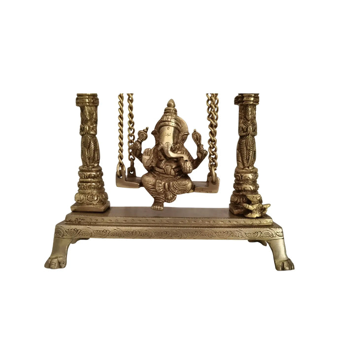 Unique Brass Lord Ganesha on Swing (Jhula): Idol of Joy, Playfulness, and Auspiciousness   Brass Ware