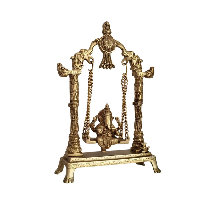 Unique Brass Lord Ganesha on Swing (Jhula): Idol of Joy, Playfulness, and Auspiciousness   Brass Ware